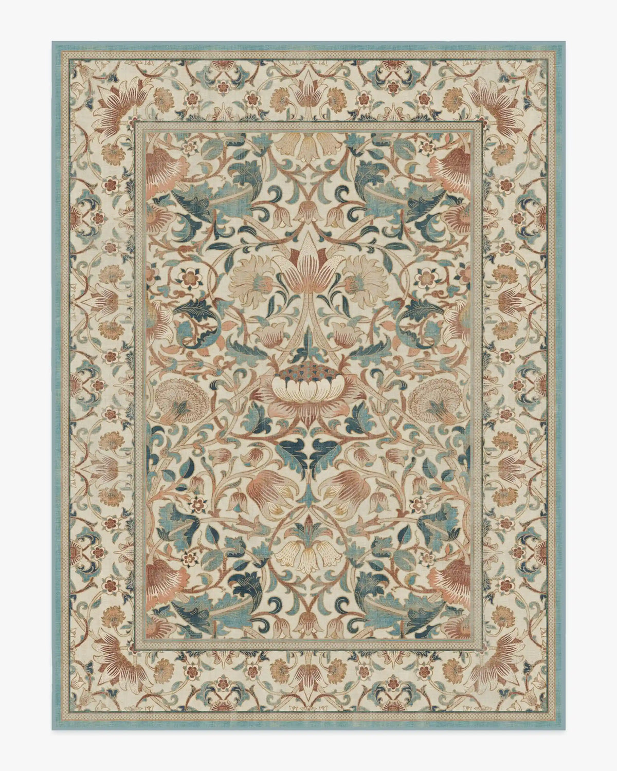 Lodden Soft Rose & Teal Rug by Morris & Co.