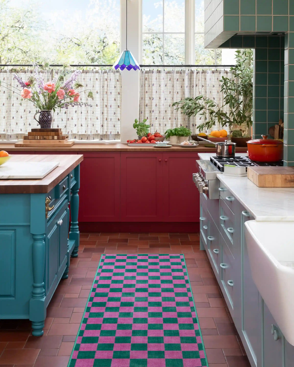 Nonna's Checkerboard Green & Lavender Rug by Dan Pelosi