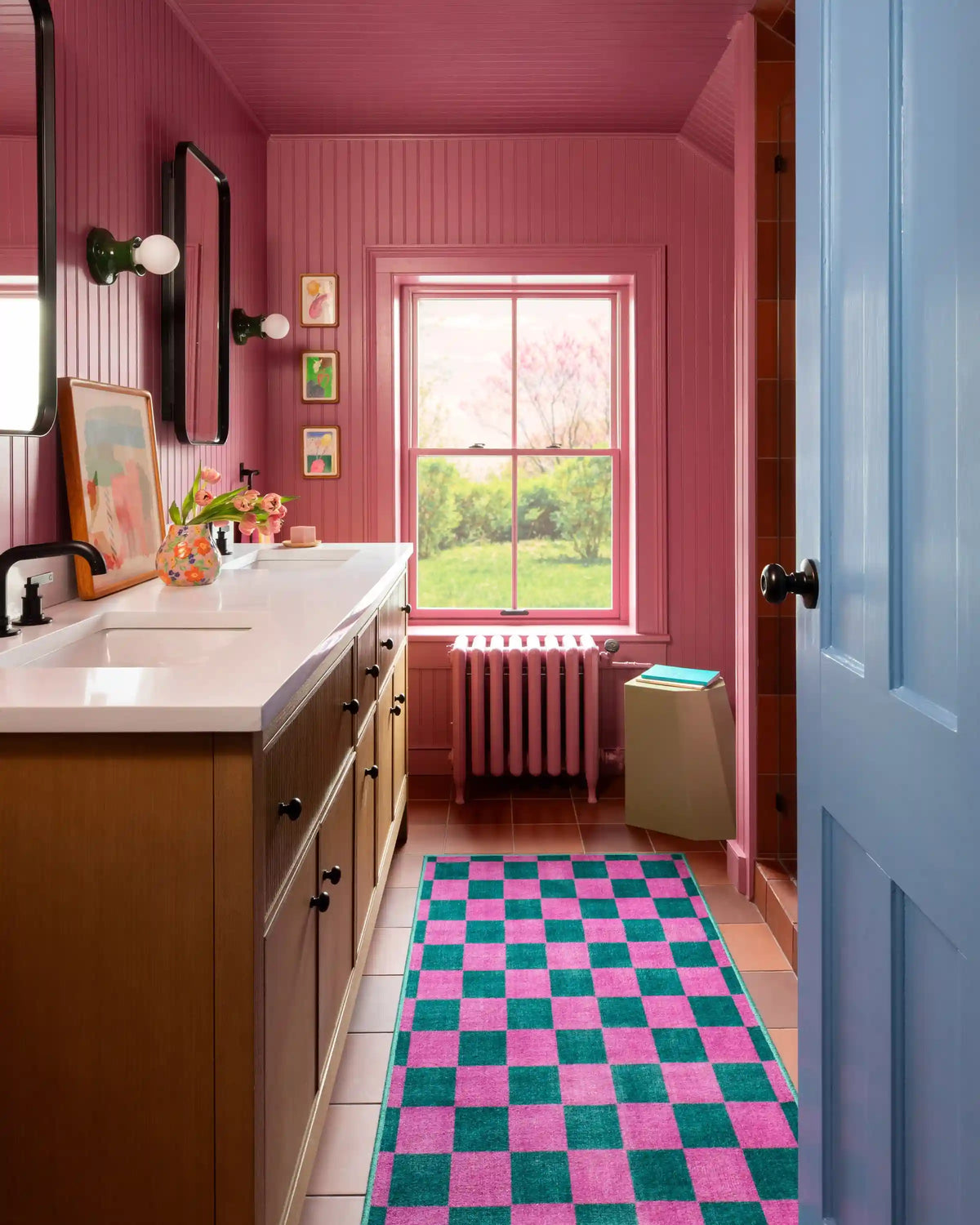 Nonna's Checkerboard Green & Lavender Rug by Dan Pelosi