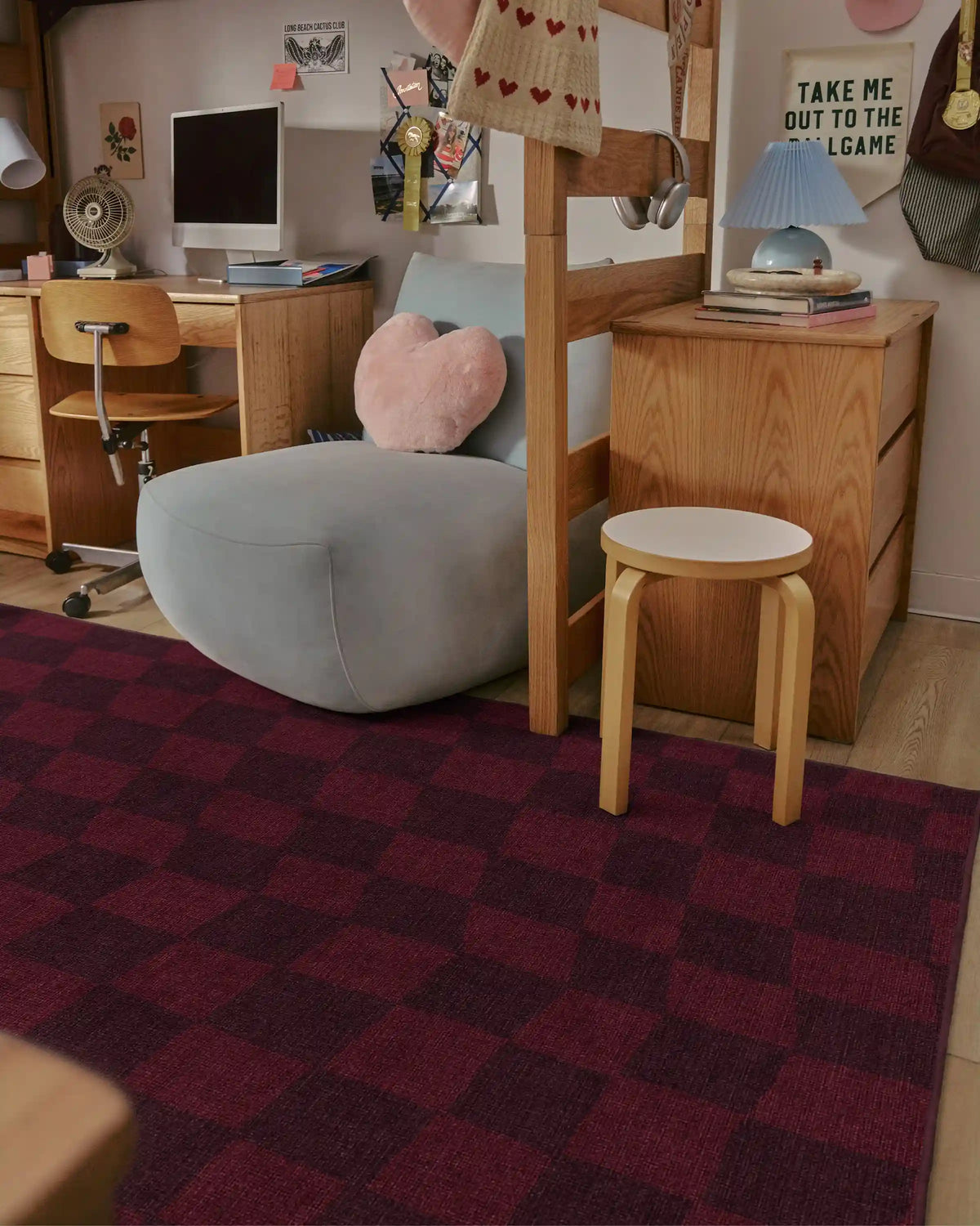 Ricardo Checkerboard Burgundy Rug by Humberto Leon