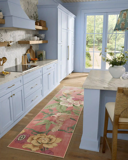 Bamboo & Bird Blossom Pink Rug by Sanderson