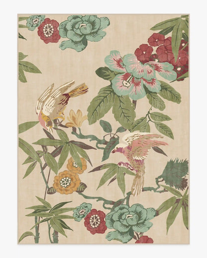 Bamboo & Bird Blush & Jade Rug by Sanderson