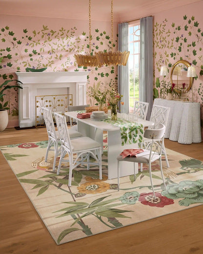 Bamboo & Bird Blush & Jade Rug by Sanderson