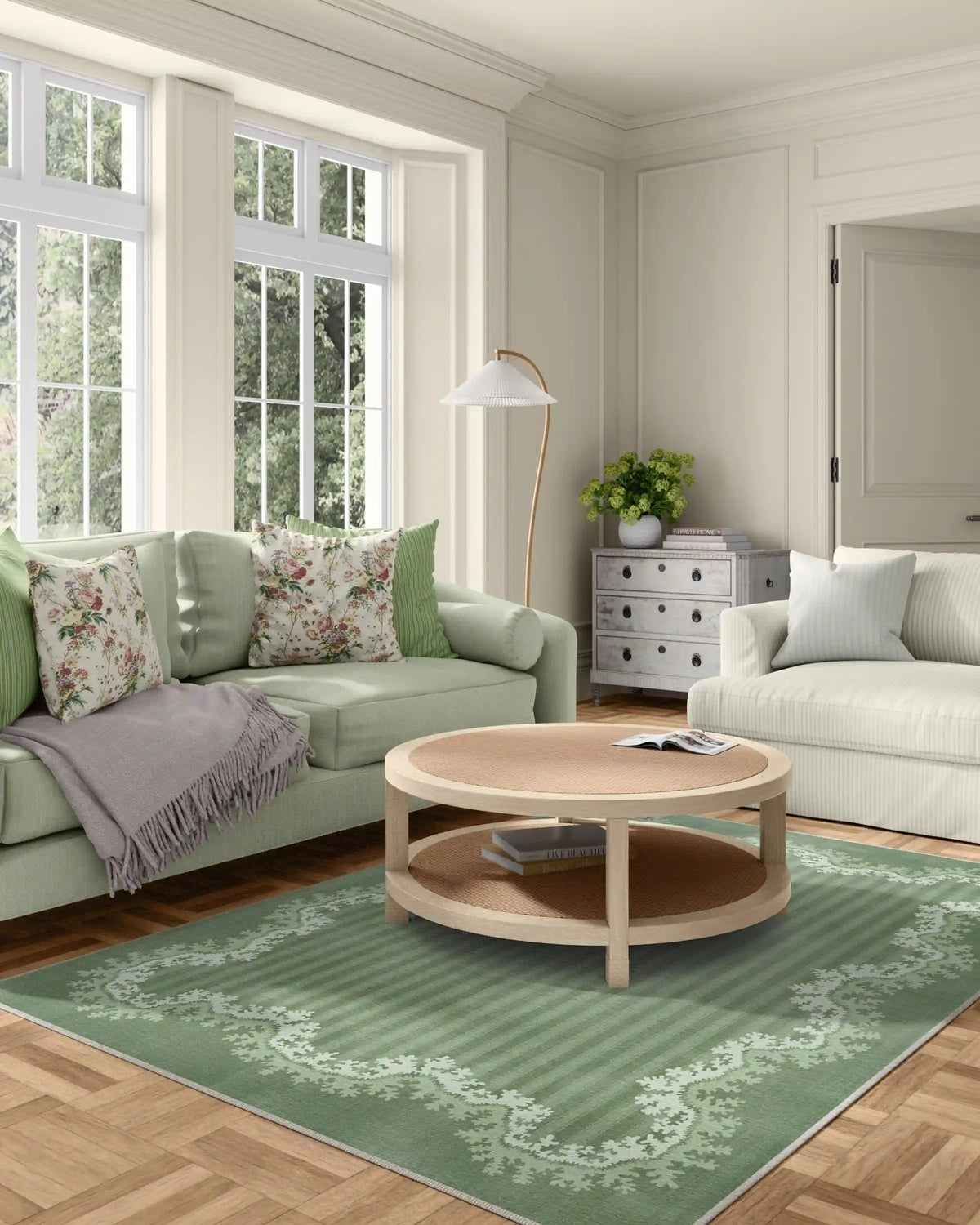 Oxbow Botanical Green Rug by Sanderson