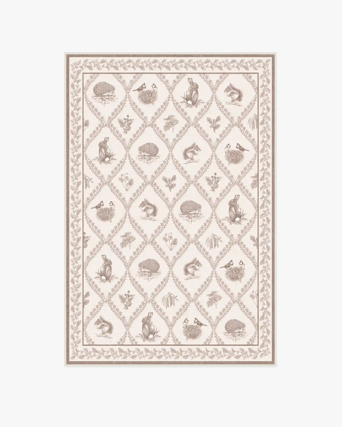 Squirrel & Hedgehog Fawn Rug by Sanderson