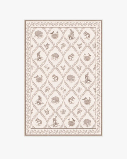 Squirrel & Hedgehog Fawn Rug by Sanderson
