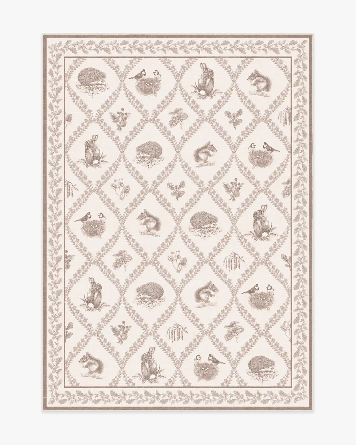 Squirrel & Hedgehog Fawn Rug by Sanderson