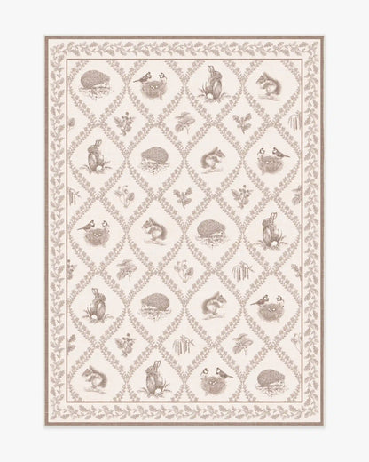 Squirrel & Hedgehog Fawn Rug by Sanderson