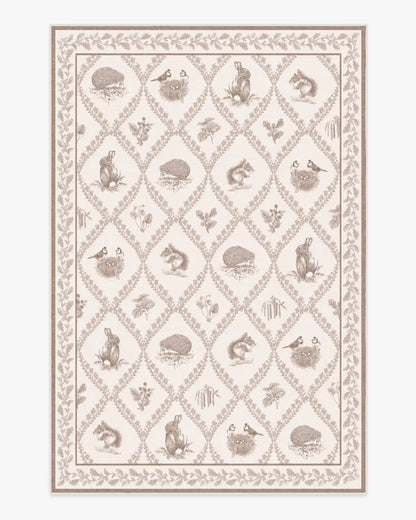 Squirrel & Hedgehog Fawn Rug by Sanderson