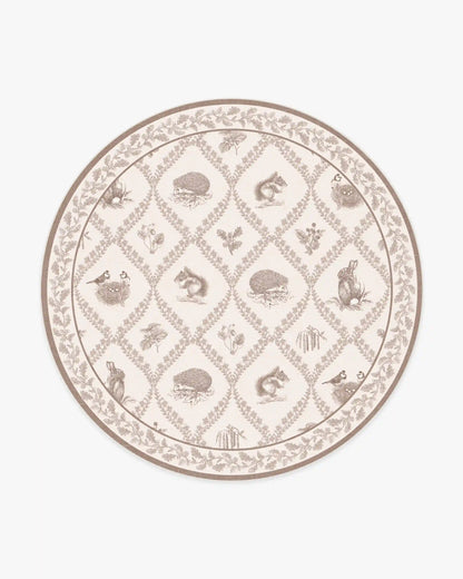 Squirrel & Hedgehog Fawn Rug by Sanderson