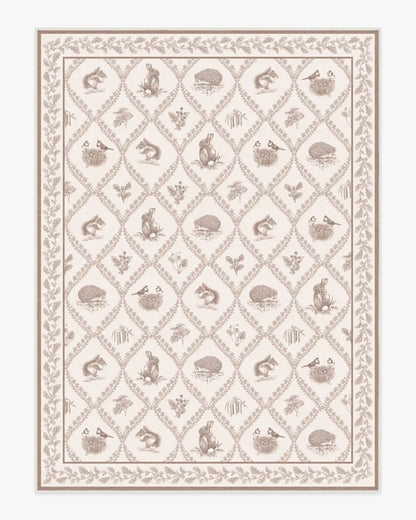 Squirrel & Hedgehog Fawn Rug by Sanderson