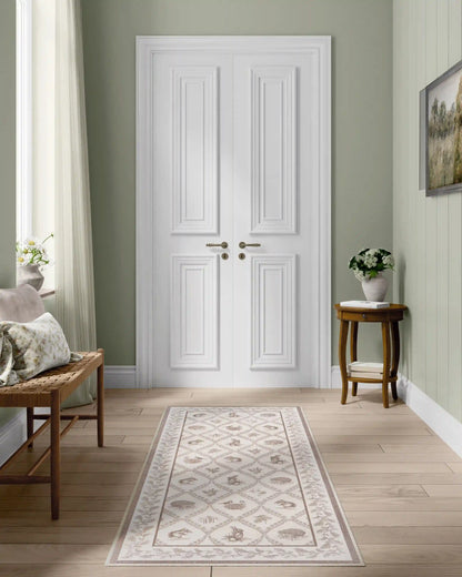Squirrel & Hedgehog Fawn Rug by Sanderson
