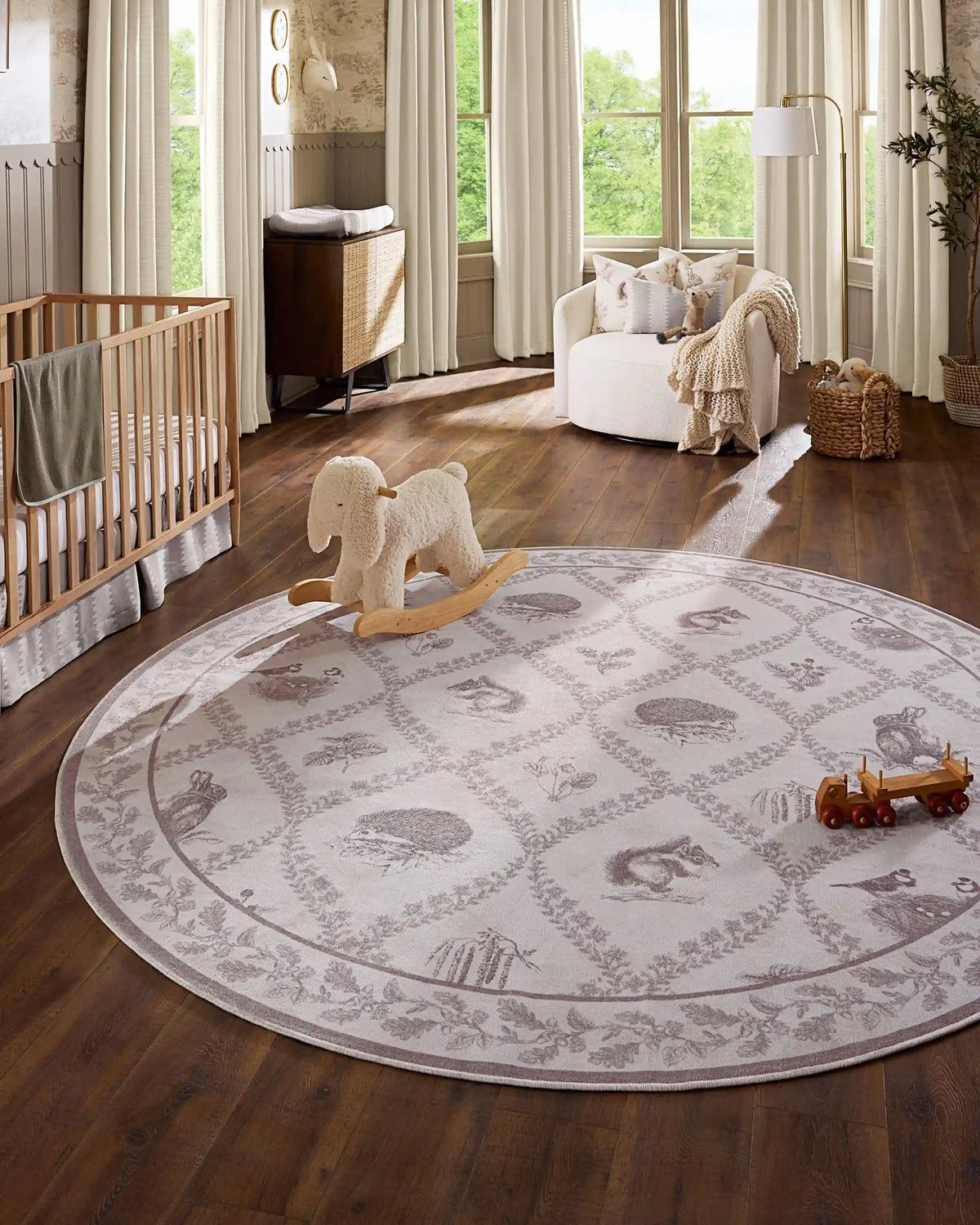 Squirrel & Hedgehog Fawn Rug by Sanderson