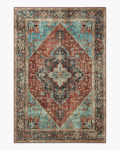 Santiago Crimson & Light Blue Rug