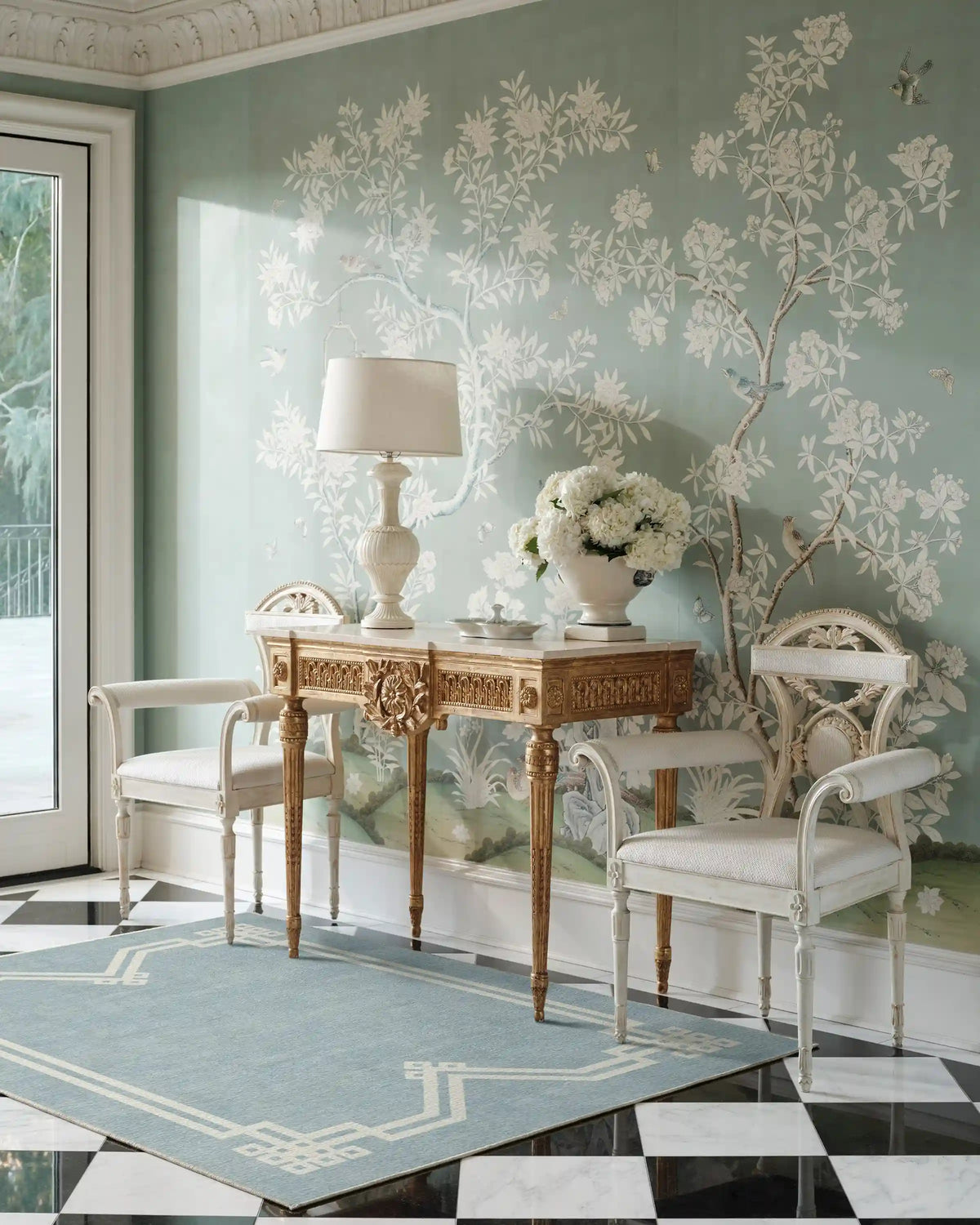 Chrysler Border Chambray Blue Rug by The Hiltons