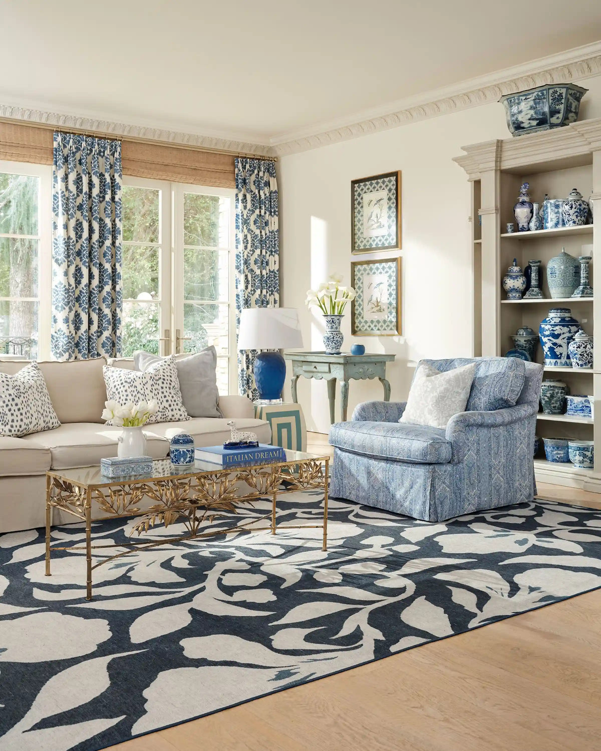 Flora Ink Blue & Ivory Rug by The Hiltons
