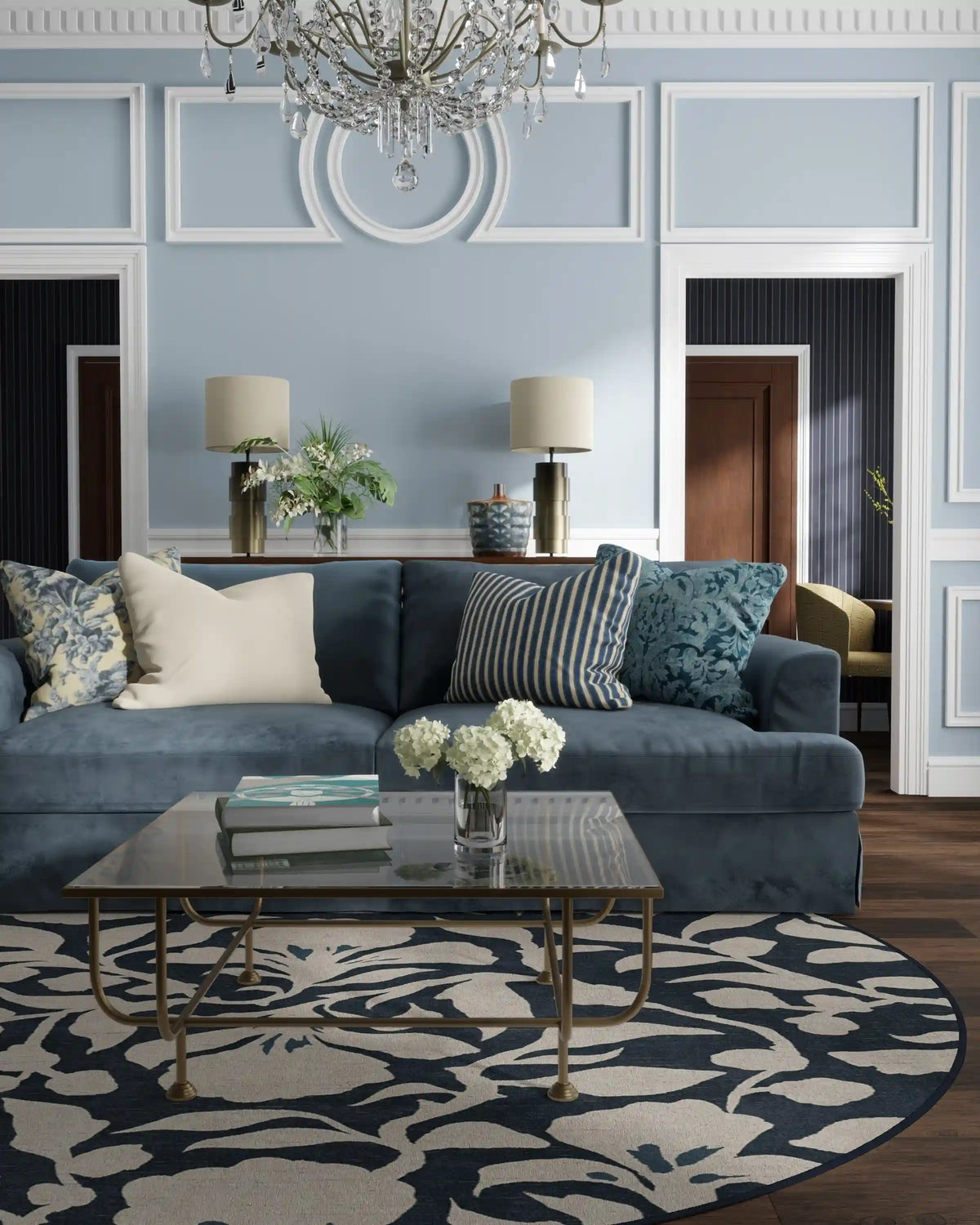 Flora Ink Blue & Ivory Rug by The Hiltons