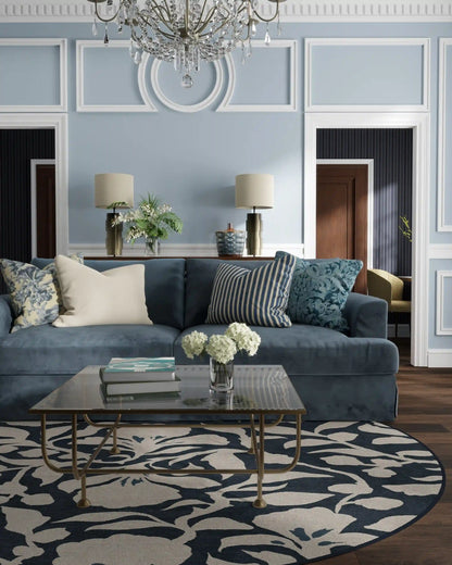 Flora Ink Blue & Ivory Rug by The Hiltons