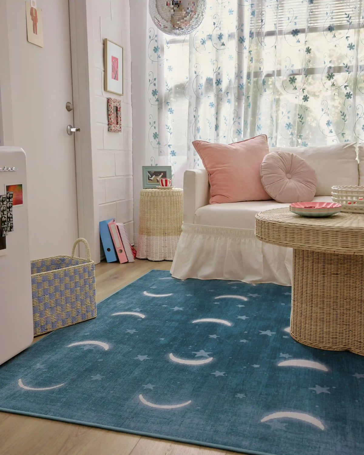 To The Moon And Back Soft Teal Rug by Humberto Leon