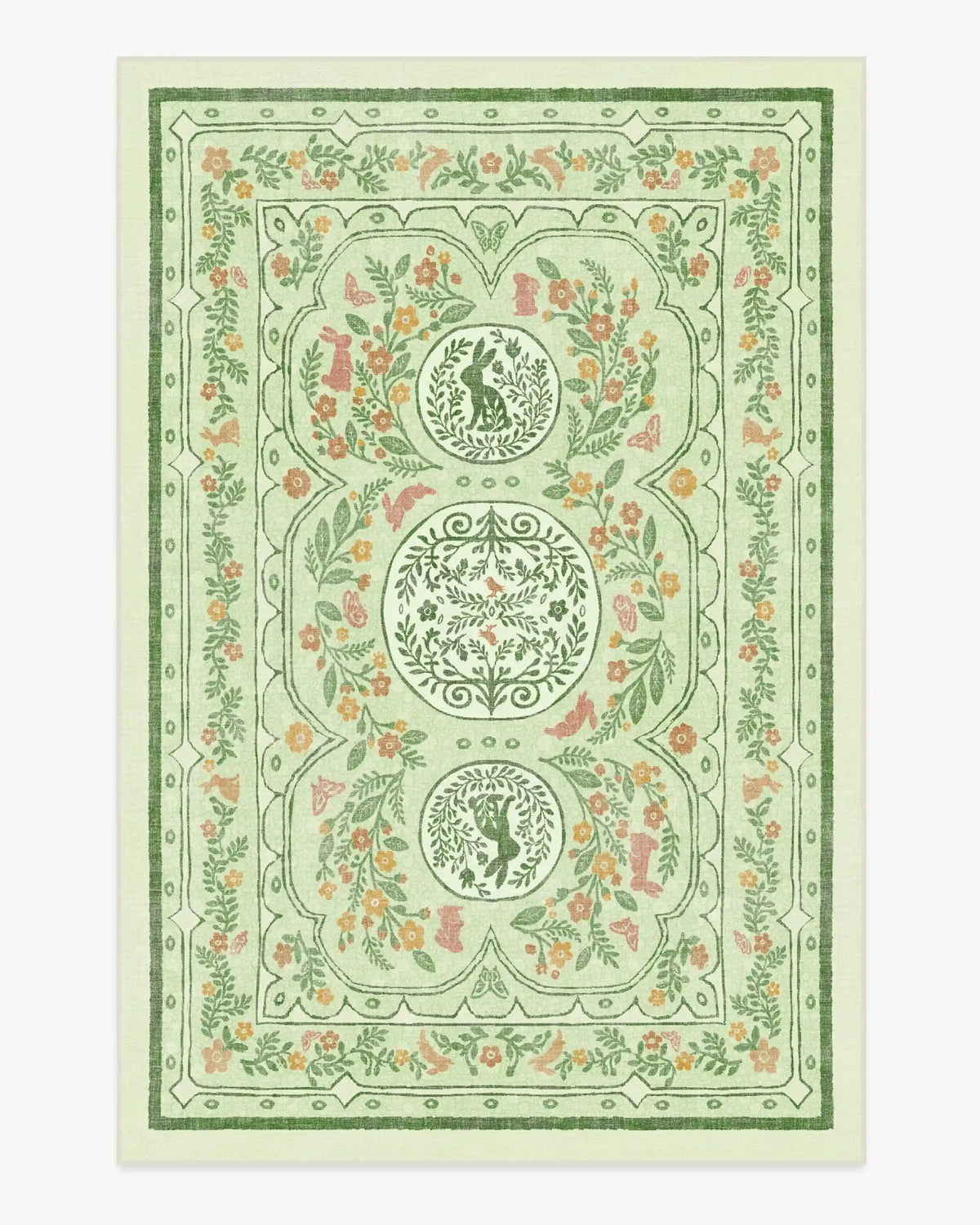 Twin Bunny Border Green Rug