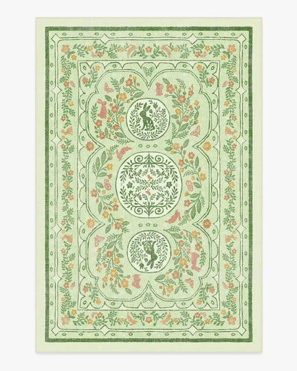 Twin Bunny Border Green Rug