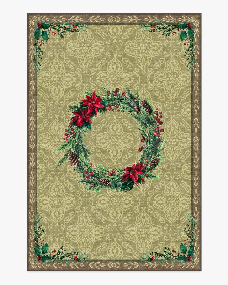 Botanical Wreath Gold & Green Flatwoven Rug